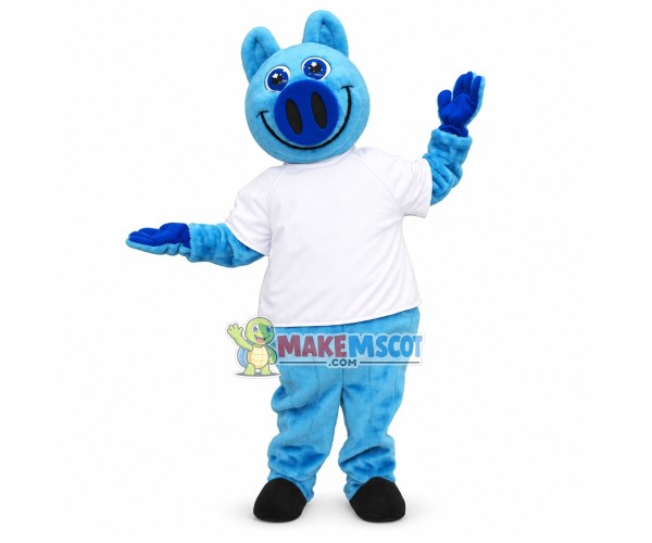 Smiling Cartoon Blue Pig Mascot Costume Smiling Cartoon Blue Pig Mascot Costume