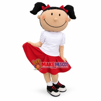 Lively Girl With Double Ponytail Mascot Costume Lively Girl With Double Ponytail Mascot Costume