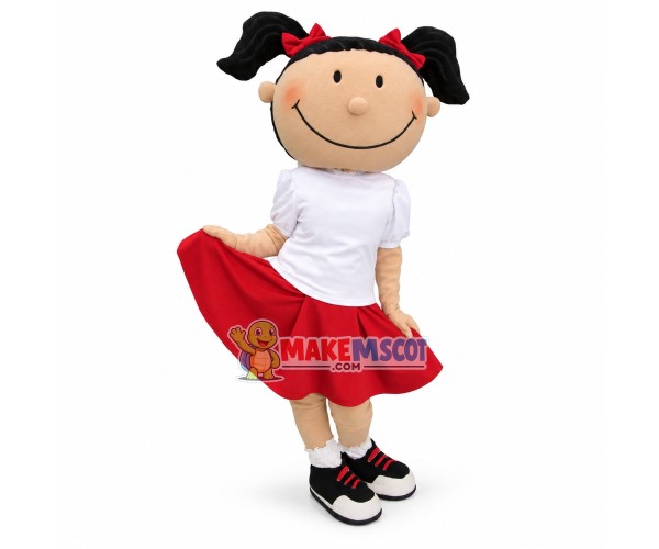 Lively Girl With Double Ponytail Mascot Costume Lively Girl With Double Ponytail Mascot Costume