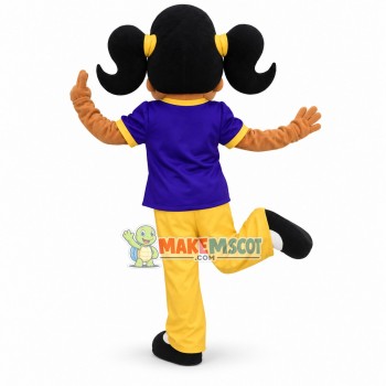 Lively Black Girl With Double Ponytail Mascot Costume Lively Black Girl With Double Ponytail Mascot Costume