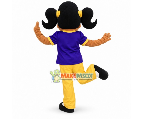 Lively Black Girl With Double Ponytail Mascot Costume Lively Black Girl With Double Ponytail Mascot Costume