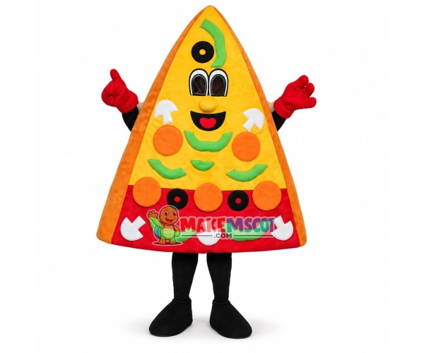 Deluxe Cartoon Triangle Pizza Slice With Fresh Vegetables Mascot Costume Deluxe Cartoon Triangle Pizza Slice With Fresh Vegetables Mascot Costume