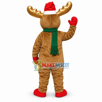 Xmas Red Nosed Reindeer With Golden Antlers Mascot Costume Xmas Red Nosed Reindeer With Golden Antlers Mascot Costume