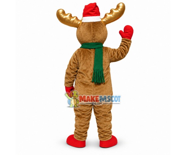 Xmas Red Nosed Reindeer With Golden Antlers Mascot Costume Xmas Red Nosed Reindeer With Golden Antlers Mascot Costume