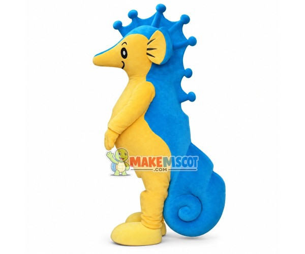 Huge Cartoon Blue & Yellow Seahorse Mascot Costume For Adult	