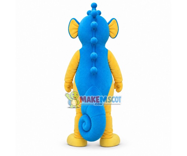 Huge Cartoon Blue & Yellow Seahorse Mascot Costume For Adult	