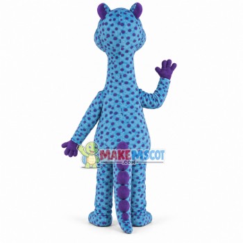 Purple Spotted Blue Dinosaur With Bow Tie Mascot Costume	