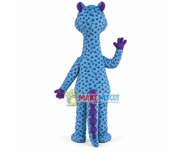 Purple Spotted Blue Dinosaur With Bow Tie Mascot Costume	