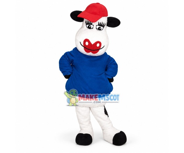 Cartoon Cow With Red Lips Mascot Costume Fancy Dress Outfit Costume Cartoon Cow With Red Lips Mascot Costume Fancy Dress Outfit Costume