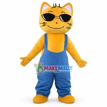 Cool Wounded Yellow Cat Mascot Cartoon Costume 