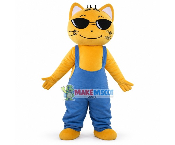 Cool Wounded Yellow Cat Mascot Cartoon Costume 