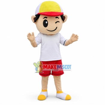 Winking Boy Mascot Cartoon Costume Winking Boy Mascot Cartoon Costume