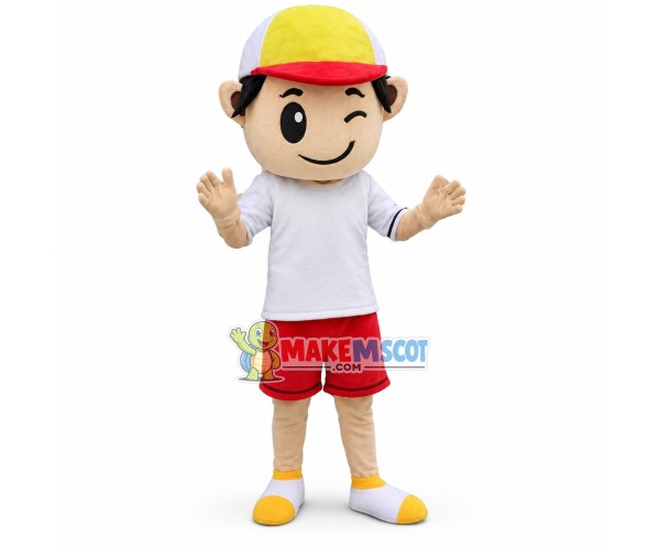 Winking Boy Mascot Cartoon Costume Winking Boy Mascot Cartoon Costume