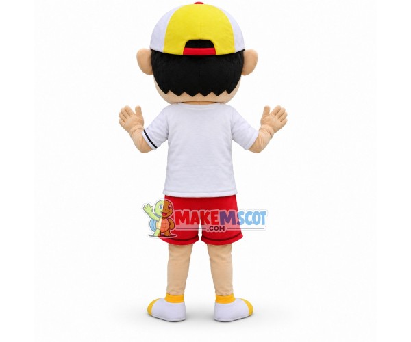 Winking Boy Mascot Cartoon Costume Winking Boy Mascot Cartoon Costume