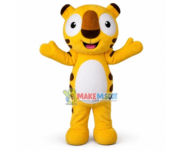 Smiling Cartoon Yellow Tiger Mascot Costume Smiling Cartoon Yellow Tiger Mascot Costume