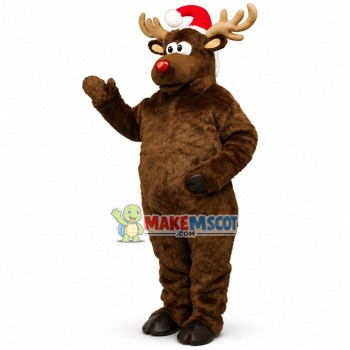 Santa's Red-Nosed Christmas Reindeer Mascot Costume Adult Plush Costume Santa's Red-Nosed Christmas Reindeer Mascot Costume Adult Plush Costume