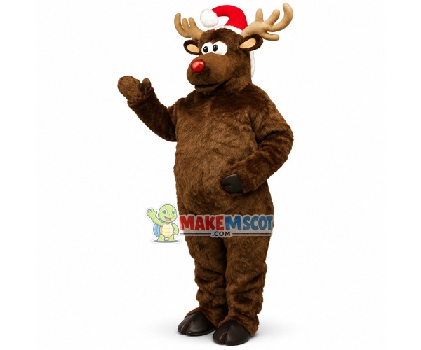 Santa's Red-Nosed Christmas Reindeer Mascot Costume Adult Plush Costume Santa's Red-Nosed Christmas Reindeer Mascot Costume Adult Plush Costume