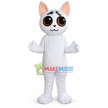 Innocent Frowning White Cat Mascot Costume 