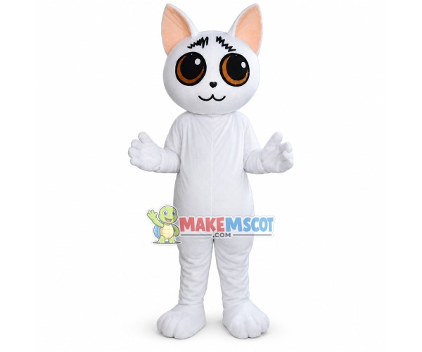 Innocent Frowning White Cat Mascot Costume 