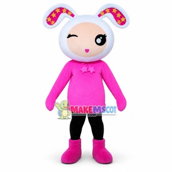 Pink Style Winking Bunny Girl Mascot Costume 