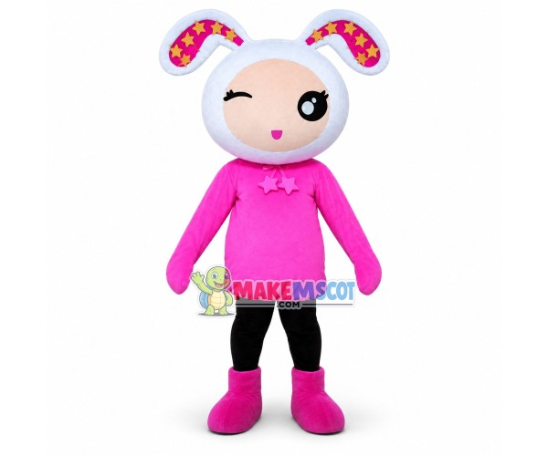 Pink Style Winking Bunny Girl Mascot Costume 