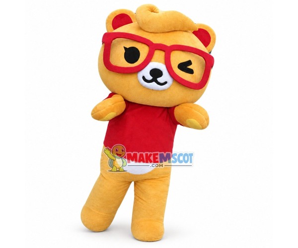 Winking Teddy Bear Boy With Red Eye Frame Mascot Costume 