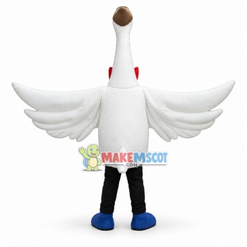 Huge White Stork With Red Bow Tie Mascot Costume For Adult
