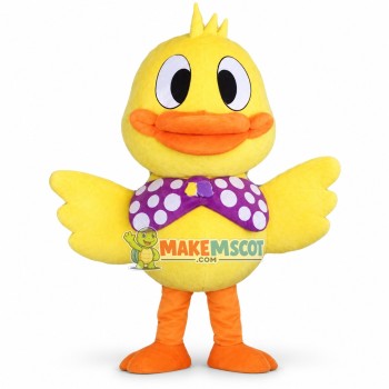 Little Yellow Duck With Purple Bow Tie Mascot Costume For Adult