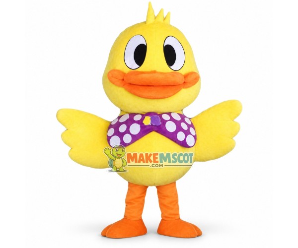 Little Yellow Duck With Purple Bow Tie Mascot Costume For Adult Little Yellow Duck With Purple Bow Tie Mascot Costume For Adult