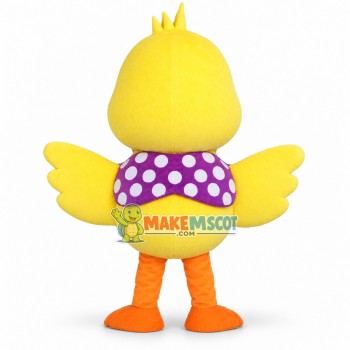 Little Yellow Duck With Purple Bow Tie Mascot Costume For Adult