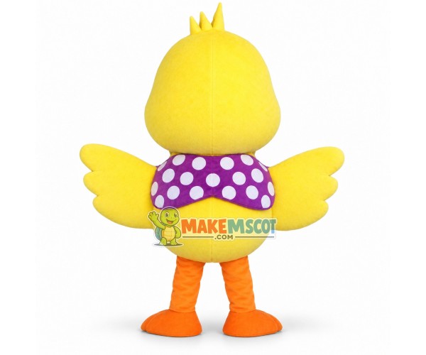Little Yellow Duck With Purple Bow Tie Mascot Costume For Adult Little Yellow Duck With Purple Bow Tie Mascot Costume For Adult