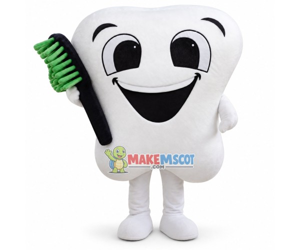 Huge Cartoon Tooth With Toothbrush Mascot Adult Costume Huge Cartoon Tooth With Toothbrush Mascot Adult Costume