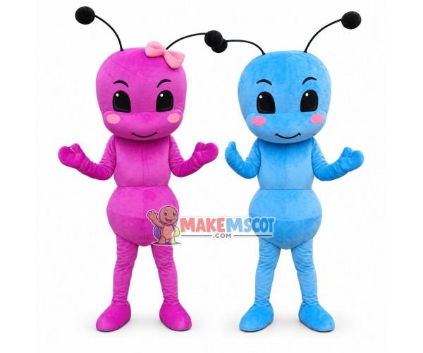Adult Cartoon Blue Ant & Pink Ant With Bow Hair Accessories Mascot Costume Adult Cartoon Blue Ant & Pink Ant With Bow Hair Accessories Mascot Costume