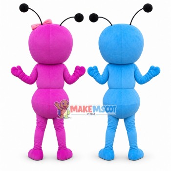 Adult Cartoon Blue Ant & Pink Ant With Bow Hair Accessories Mascot Costume 