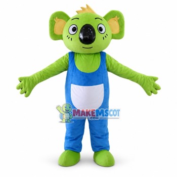 Adult Cartoon Green Koala in blue overalls Mascot Costume Adult Cartoon Green Koala in blue overalls Mascot Costume
