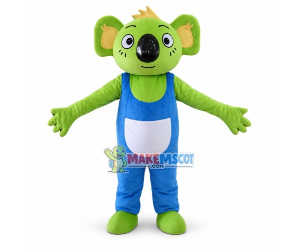 Adult Cartoon Green Koala in blue overalls Mascot Costume Adult Cartoon Green Koala in blue overalls Mascot Costume