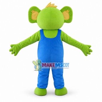 Adult Cartoon Green Koala in blue overalls Mascot Costume Adult Cartoon Green Koala in blue overalls Mascot Costume
