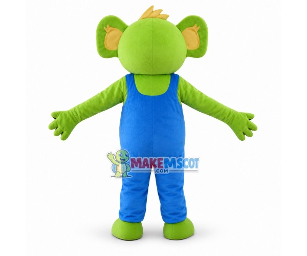 Adult Cartoon Green Koala in blue overalls Mascot Costume Adult Cartoon Green Koala in blue overalls Mascot Costume