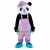 Adult Cartoon Panda Wearing Purple Overalls And Purple Hat Mascot Costume	