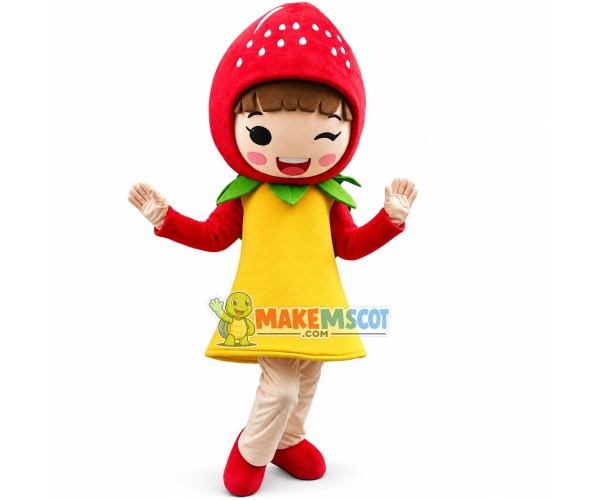 Cute Winking Strawberry Girl Mascot Costume 