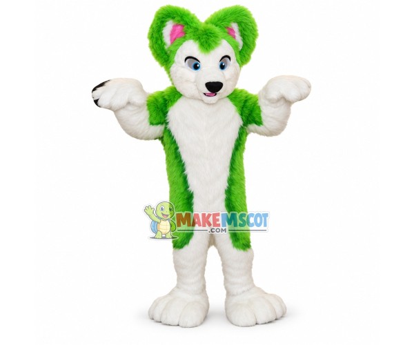 Furry Green Husky Dog Mascot Costume 