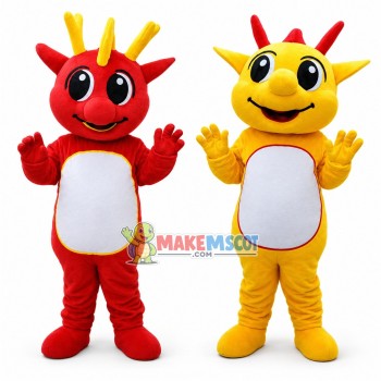 Cartoon Chinese Red Dragon & Chinese Yellow Dragon Mascot Costume Cartoon Chinese Red Dragon & Chinese Yellow Dragon Mascot Costume