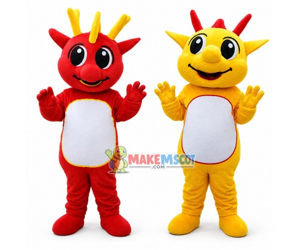 Cartoon Chinese Red Dragon & Chinese Yellow Dragon Mascot Costume Cartoon Chinese Red Dragon & Chinese Yellow Dragon Mascot Costume