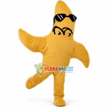 Running Cartoon Yellow Starfish With Sunglasses Mascot Costume Adult Size