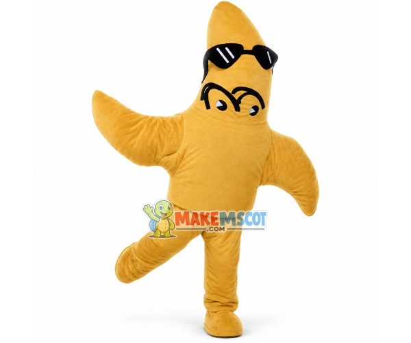 Running Cartoon Yellow Starfish With Sunglasses Mascot Costume Adult Size Running Cartoon Yellow Starfish With Sunglasses Mascot Costume Adult Size