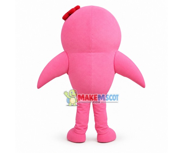 Lovely Cartoon Pink Dolphin With Red Flower Headdress Mascot Costume Lovely Cartoon Pink Dolphin With Red Flower Headdress Mascot Costume