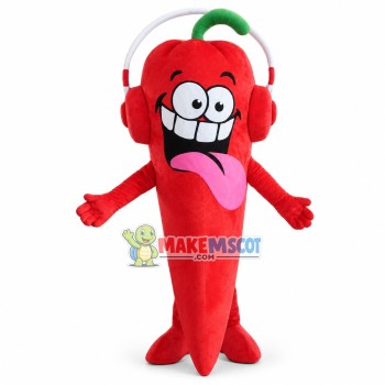 Crazy Cartoon Red Chili Pepper With Red Headphones Mascot Costume For Adult Crazy Cartoon Red Chili Pepper With Red Headphones Mascot Costume For Adult