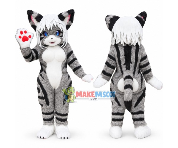Fantasy Grey Fox Cat Girl Mascot Costume Fantasy Grey Fox Cat Girl Mascot Costume