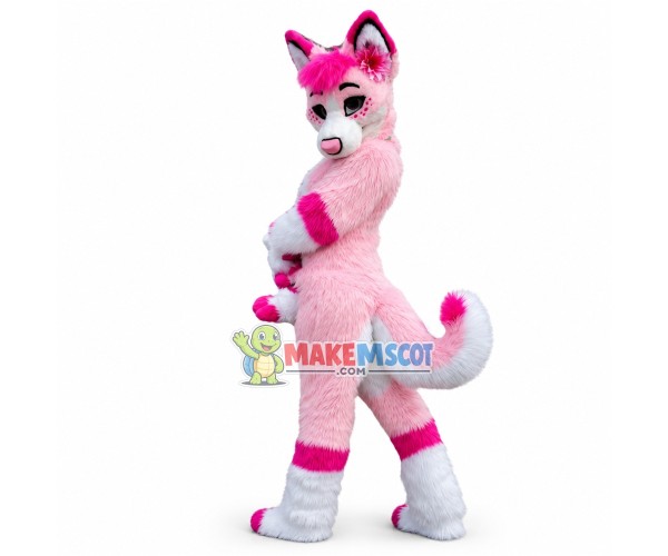 Charming Pink Husky Mascot Costume 