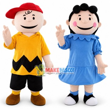 Meek Charlie Brown & Crabby Lucy van Pelt Mascot Adult Costume Meek Charlie Brown & Crabby Lucy van Pelt Mascot Adult Costume